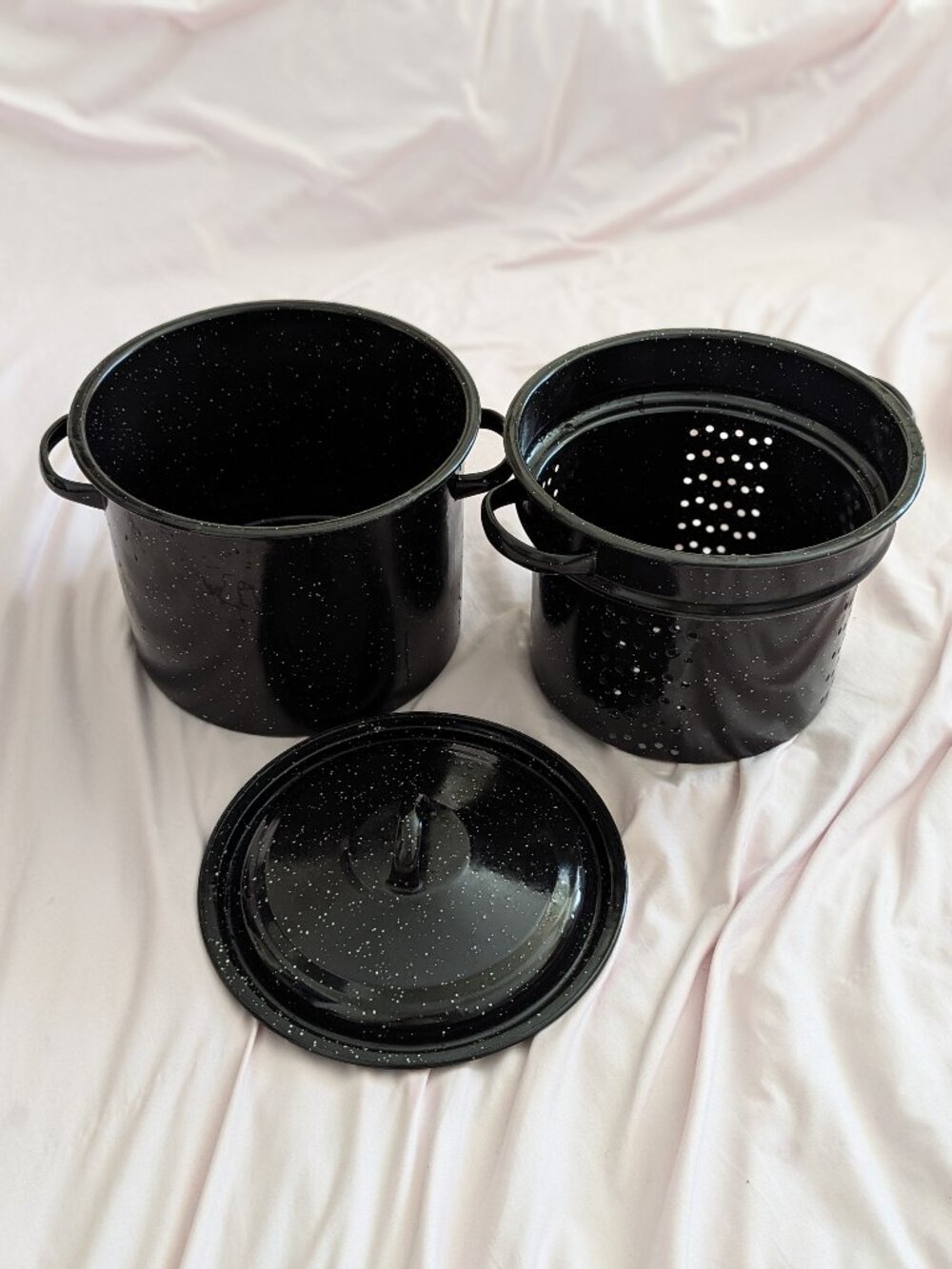 Black Speckled Enamel Steamer Pot 3 Piece Set